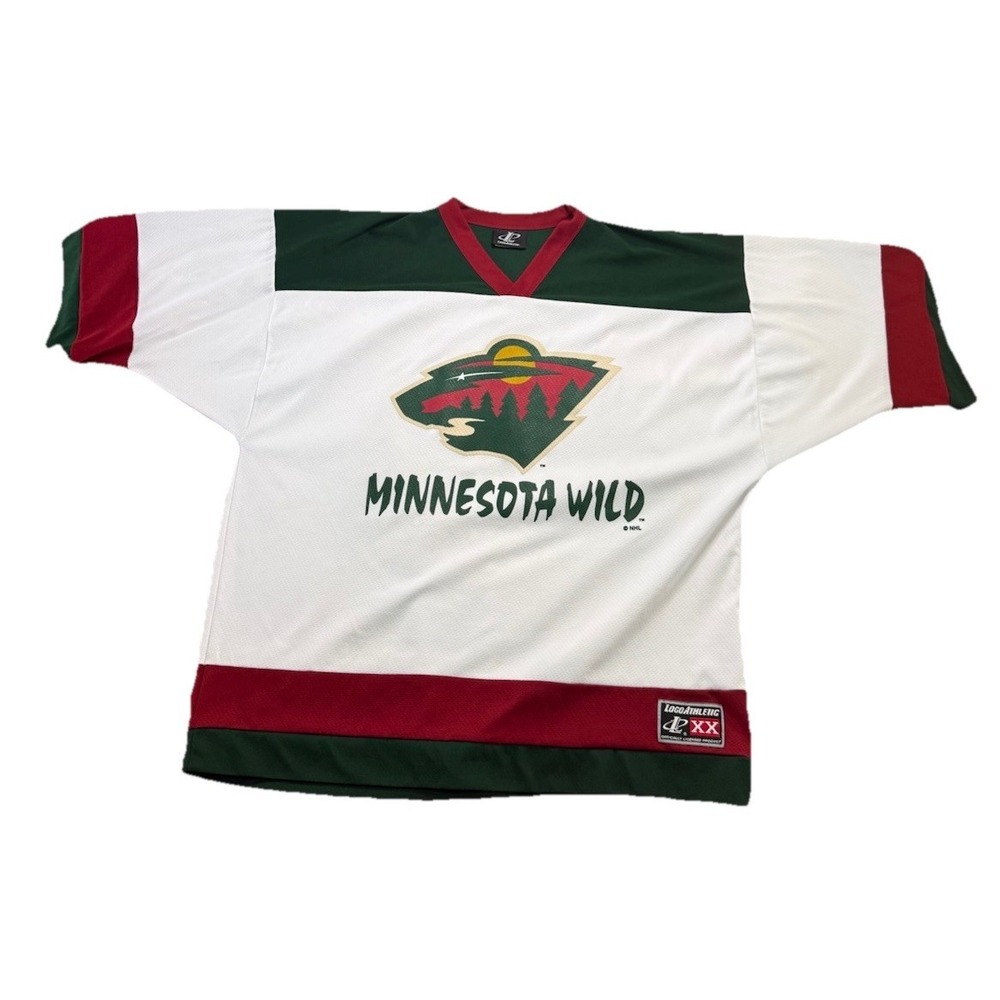 Vintage Minnesota Wild Graphic Knit Jersey NHL Hockey White Apparel XXL NWOT